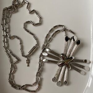 Crown Trifari Triple Crosses (1955-1969)  Silver abstract vintage Necklace Rare